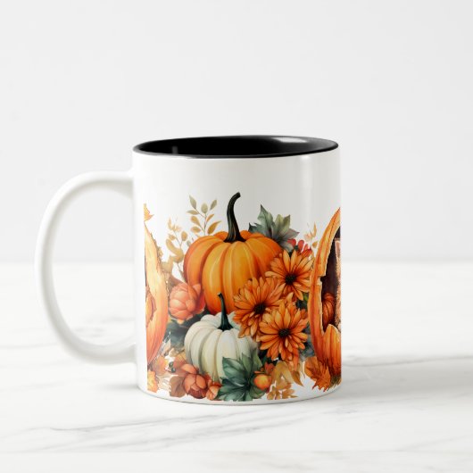 Fall Pumpkin und Kitten Zweifarbige Tasse (Links)