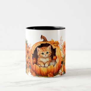Fall Pumpkin und Kitten Zweifarbige Tasse