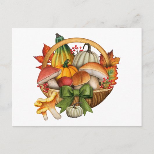 Fall Pumpkin und Mushroom Basket Harvest Postkarte (Vorderseite)