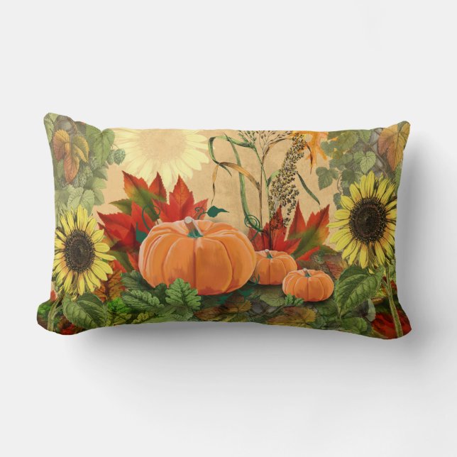 Fall Pumpkin und Sonnenblumen Lendenkissen (Vorderseite)