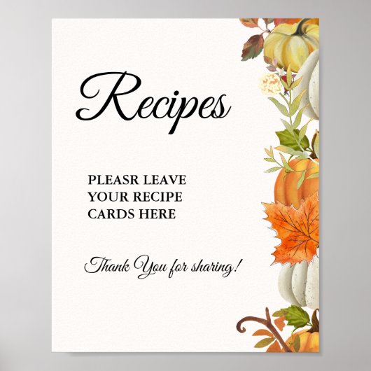 Fall Pumpkin Verlasse Ihr Rezept-Brautparty Poster (Vorne)