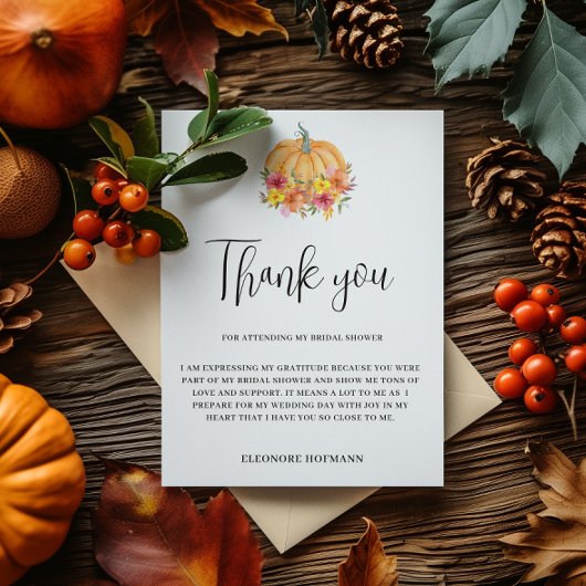 Fall Pumpkin Vielen Dank Brautparty Card Dankeskarte