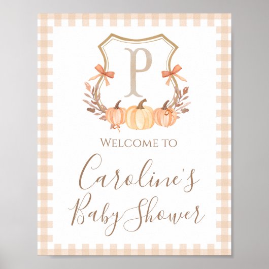 Fall Pumpkin Wappen Preppy Baby Dusche Begrüßungsz Poster (Vorne)
