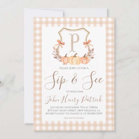 Fall Pumpkin Wappen Sip & See Einladung (Vorderseite)