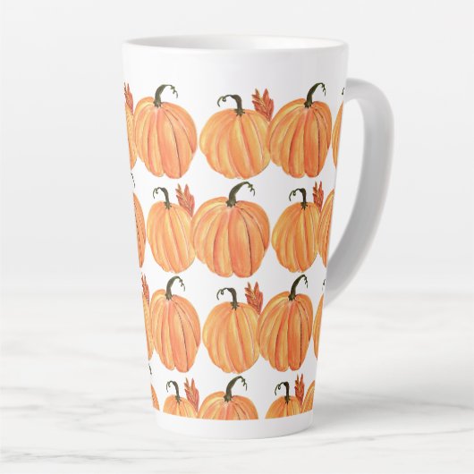 Fall Pumpkin Wasserfarbe Herbstleaves Muster Milchtasse (Rechte Ecke)