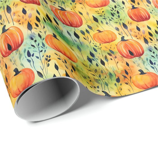 Fall Pumpkin Wasserfarbmuster Geschenkpapier (Rolleneckpunkt)
