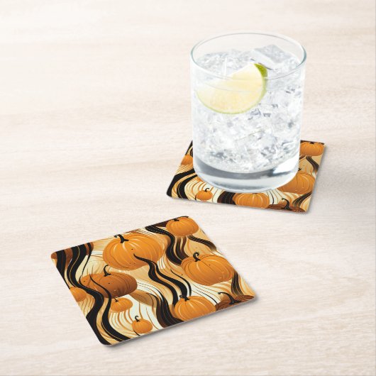 Fall Pumpkin Wasserfarbmuster Rechteckiger Pappuntersetzer (Vor Ort)