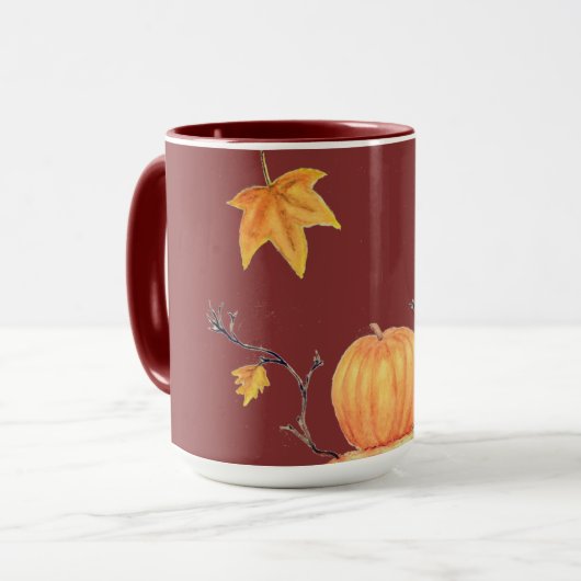 Fall Pumpkin Watercolor Erntedank Art Tasse (Vorderseite Links)