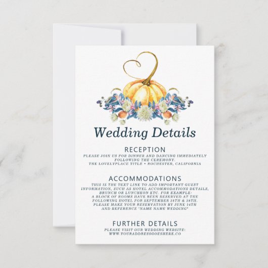 Fall Pumpkin Wedding Details Einladung (Vorderseite)