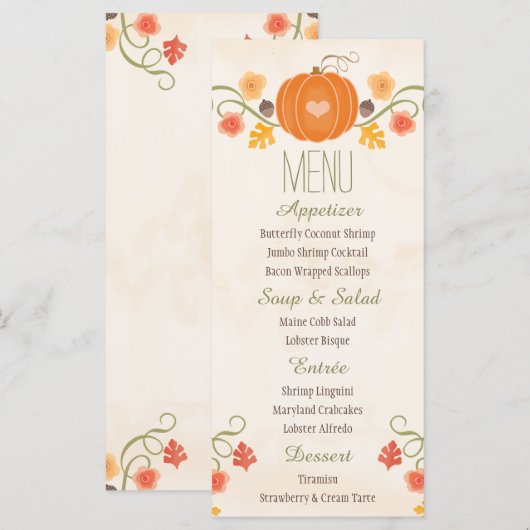 Fall Pumpkin Wedding Menu Menükarte (Vorne/Hinten)