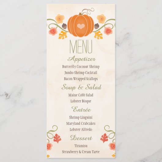 Fall Pumpkin Wedding Menu Menükarte (Vorderseite)