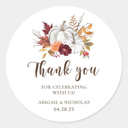 Fall Pumpkin Wedding Welcome Sticker Bag Label (Vorderseite)