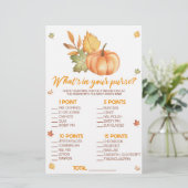 Fall Pumpkin What's In Purse Baby Shower Game Briefpapier (Stehend Vorderseite)