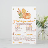 Fall Pumpkin What's In Your Phone Baby Shower Game Briefpapier (Stehend Vorderseite)