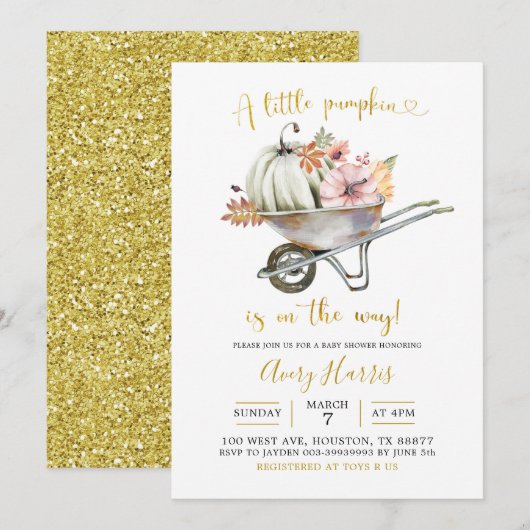 Fall Pumpkin Wheelbarrow Kinderdusche Einladung (Vorne/Hinten)