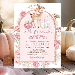 Fall Pumpkin White and Pink Deer Baby Dusche Einladung