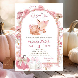 Fall Pumpkin White and Pink Fox Girl Baby Dusche Einladung