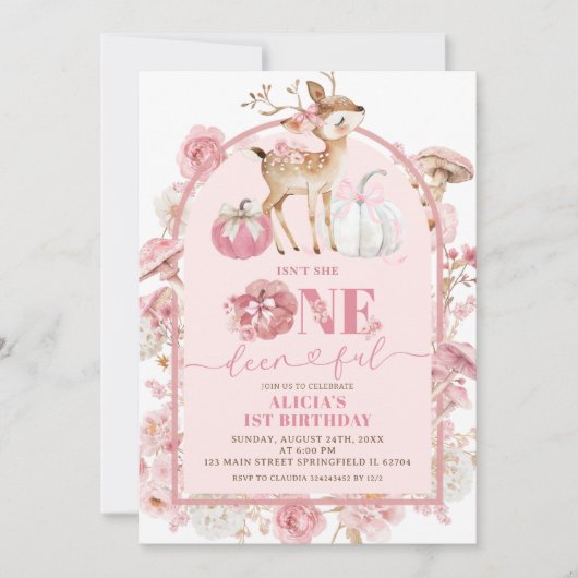 Fall Pumpkin White und Pink Ein deprimierter Gebur Einladung (Vorderseite)