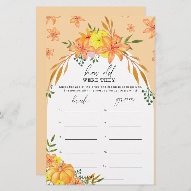 Fall Pumpkin - Wie alt waren sie ein Brautspiel (Vorne/Hinten)