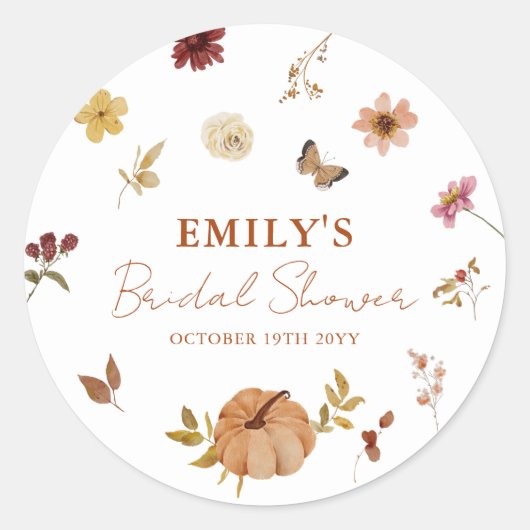 Fall Pumpkin Wildblume Brautparty Runder Aufkleber (Vorderseite)