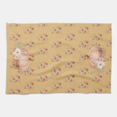 Fall Pumpkin Wildblume Floral Mustard Polka Dot Geschirrtuch (Horizontal)