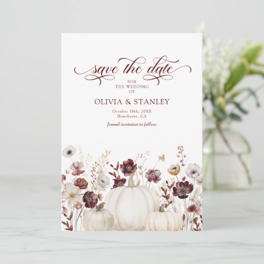 Fall Pumpkin-Wildblumen Hochzeit speichern das Dat Save The Date (Stehend Vorderseite)