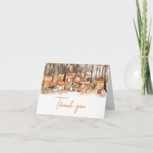 Fall Pumpkin Woodland Animals Baby Dusche Dankeskarte (Vorderseite)