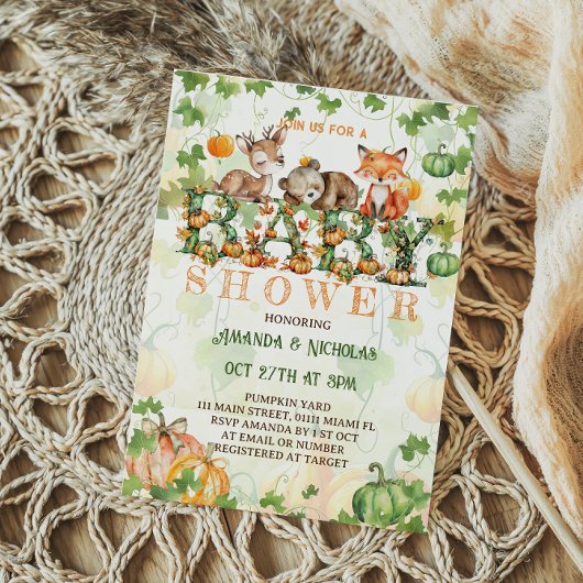 Fall Pumpkin Woodland Animals Baby Dusche Einladung
