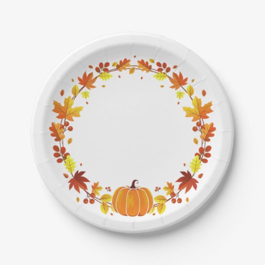 Fall Pumpkin Wreath Paper Teller (Vorderseite)