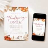 Fall Pumpkins and Leaves Thanksgiving Dinner Einladung