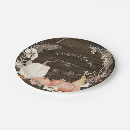 Fall Pumpkins Aquarell Floral Dankbar Pappteller (Schrägansicht)