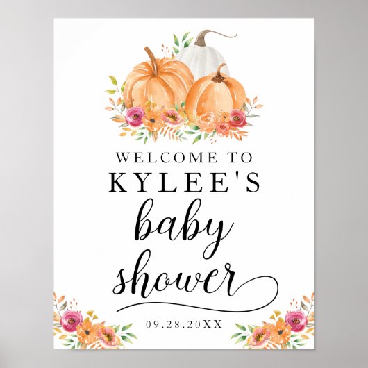 Fall Pumpkins Baby Dusche Willkommenspender Poster (Vorne)