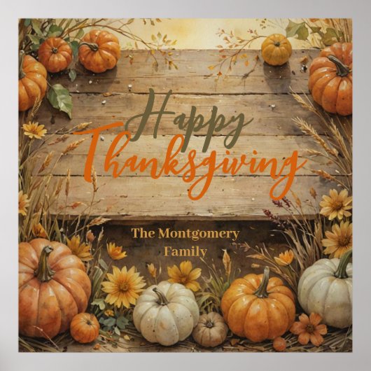 Fall Pumpkins Blätter Rustikaler Erntedank Poster (Vorne)