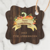 Fall Pumpkins Blätter Wood Happy Thanksgiving Geschenkanhänger (Rückseite)