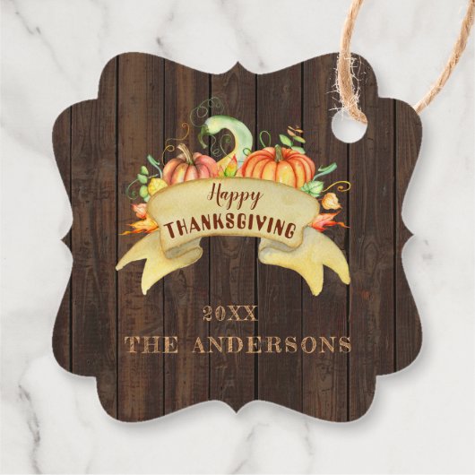Fall Pumpkins Blätter Wood Happy Thanksgiving Geschenkanhänger (Rückseite)