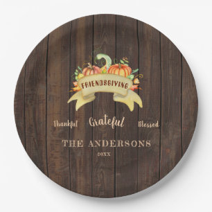 Fall Pumpkins Blätter Wood Happy Thanksgiving Pappteller