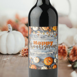 Fall Pumpkins Blätter Wood Rustic Erntedank Weinetikett