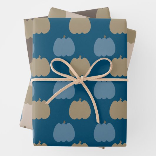 Fall Pumpkins Blue Beige Boho Geschenkpapier Set (Beispiel)