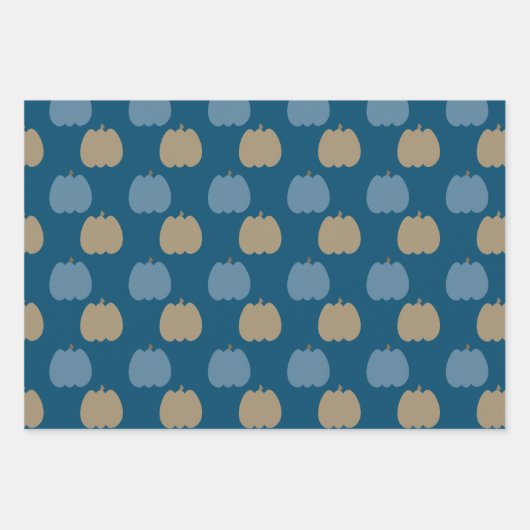 Fall Pumpkins Blue Beige Boho Geschenkpapier Set (Vorderseite)