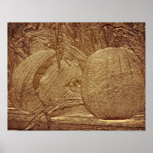 Fall Pumpkins Cornstalks Sculpted Effect Poster