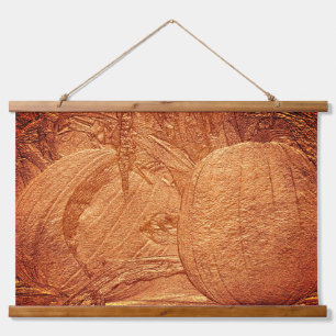 Fall Pumpkins Cornstalks Sculpted Effect Wandteppich Mit Holzrahmen