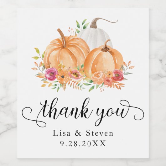 Fall Pumpkins Danke Hochzeit Weinetikett (Einzelnes Label)