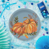 Fall Pumpkins Dusty Blue Pappteller (Party)