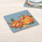 Fall Pumpkins Dusty Blue Rechteckiger Pappuntersetzer (angewinkelt)