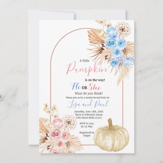 Fall Pumpkins Er oder sie Geschlecht offenbaren Ei Einladung (Vorderseite)