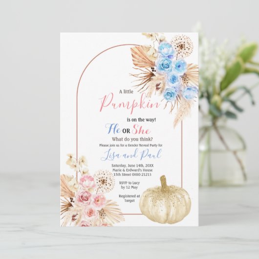 Fall Pumpkins Er oder sie Geschlecht offenbaren Ei Einladung (Stehend Vorderseite)