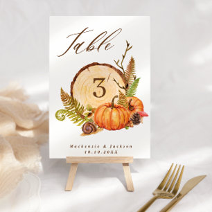 Fall Pumpkins Ferns & Wood Slice Skript Hochzeit Tischnummer