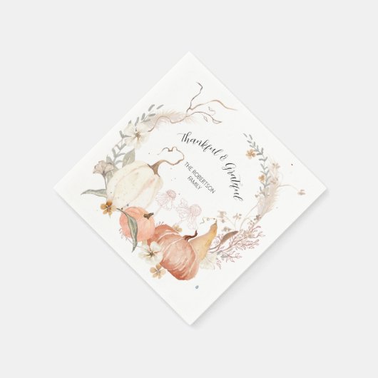 Fall Pumpkins Floral Wasserfarbe Dankbar Dankbar Serviette (Ecke)