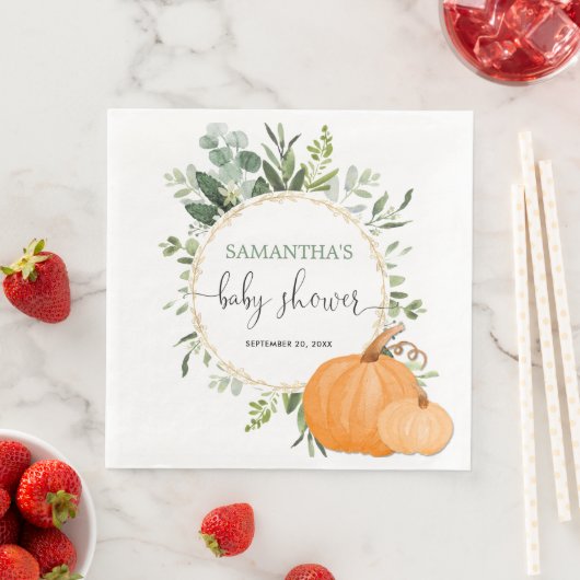 Fall Pumpkins Grüne Goldene Eukalyptus Babydusche Serviette (Beispiel)