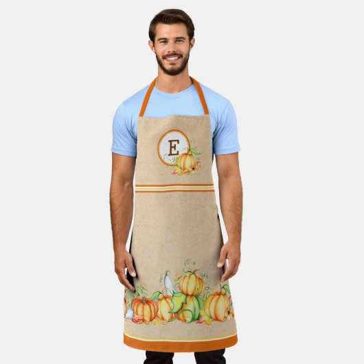 Fall Pumpkins Mit Monogramm Schürze (Getragen)
